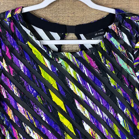 Ali Miles Multicolor Striped Short Sleeve Tunic Top Asymmetrical Hem Size Medium - Picture 3 of 10